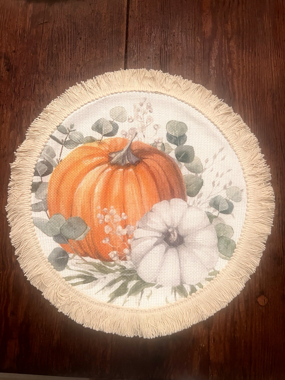 WELL DRESSED HOME PLACEMATS SET OF 4 ROUND FRINGED PUMPKIN 100% POLYESTER